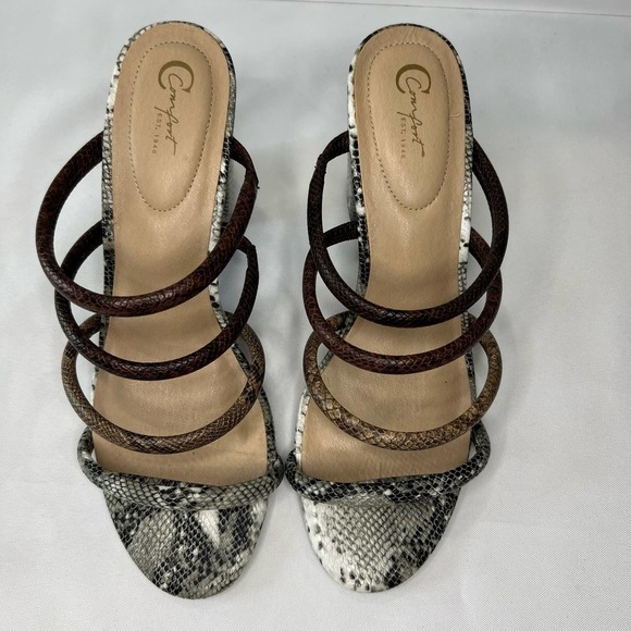 C Comfort Brown Gray Vegan Leather Snake Print Slip On Block Heels Women's 10 - Picture 4 of 5